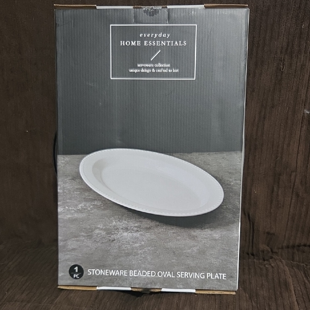 everyday Home Essentials Cream Stoneware Beaded Oval Plate - Picture 4 of 7